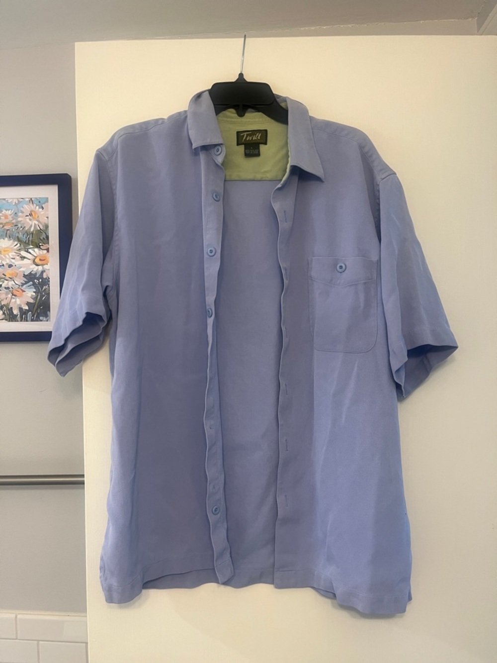 Boutique Men’s Twill 100% Silk Light Blue Button Down Shirt Sz Large
